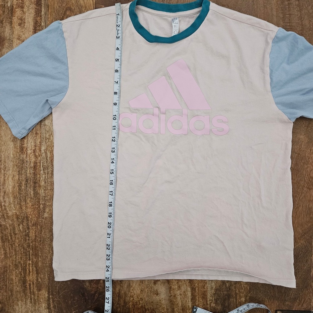 Adidas Boyfriend Tee Women S Pink Blue Essentials Big Logo Loose Fit 90's Style - Picture 4 of 6